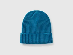 Neon light blue beanie with embroidery