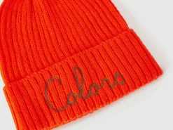 Neon orange beanie with embroidery