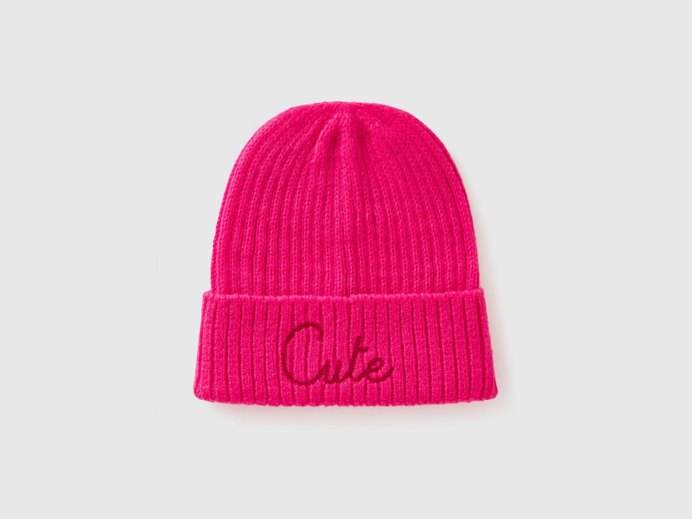 Neon pink beanie with embroidery