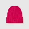 Neon pink beanie with embroidery