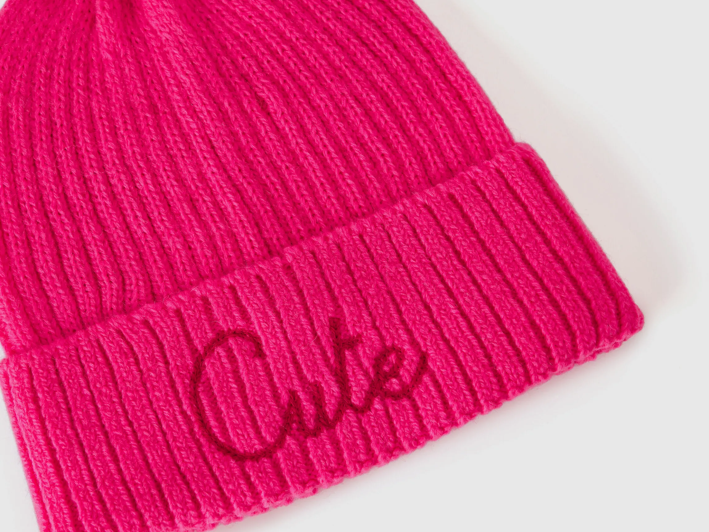 Neon pink beanie with embroidery