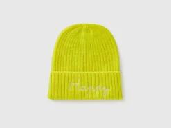 Neon yellow beanie with embroidery
