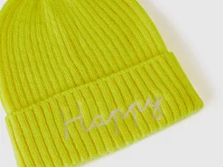 Neon yellow beanie with embroidery