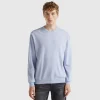 Ocean blue crew neck sweater in pure Merino wool
