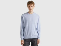 Ocean blue crew neck sweater in pure Merino wool