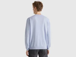 Ocean blue crew neck sweater in pure Merino wool