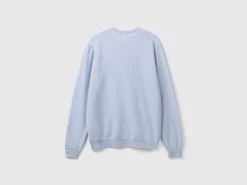 Ocean blue crew neck sweater in pure Merino wool