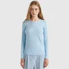 Ocean blue long sleeve t-shirt in 100% cotton