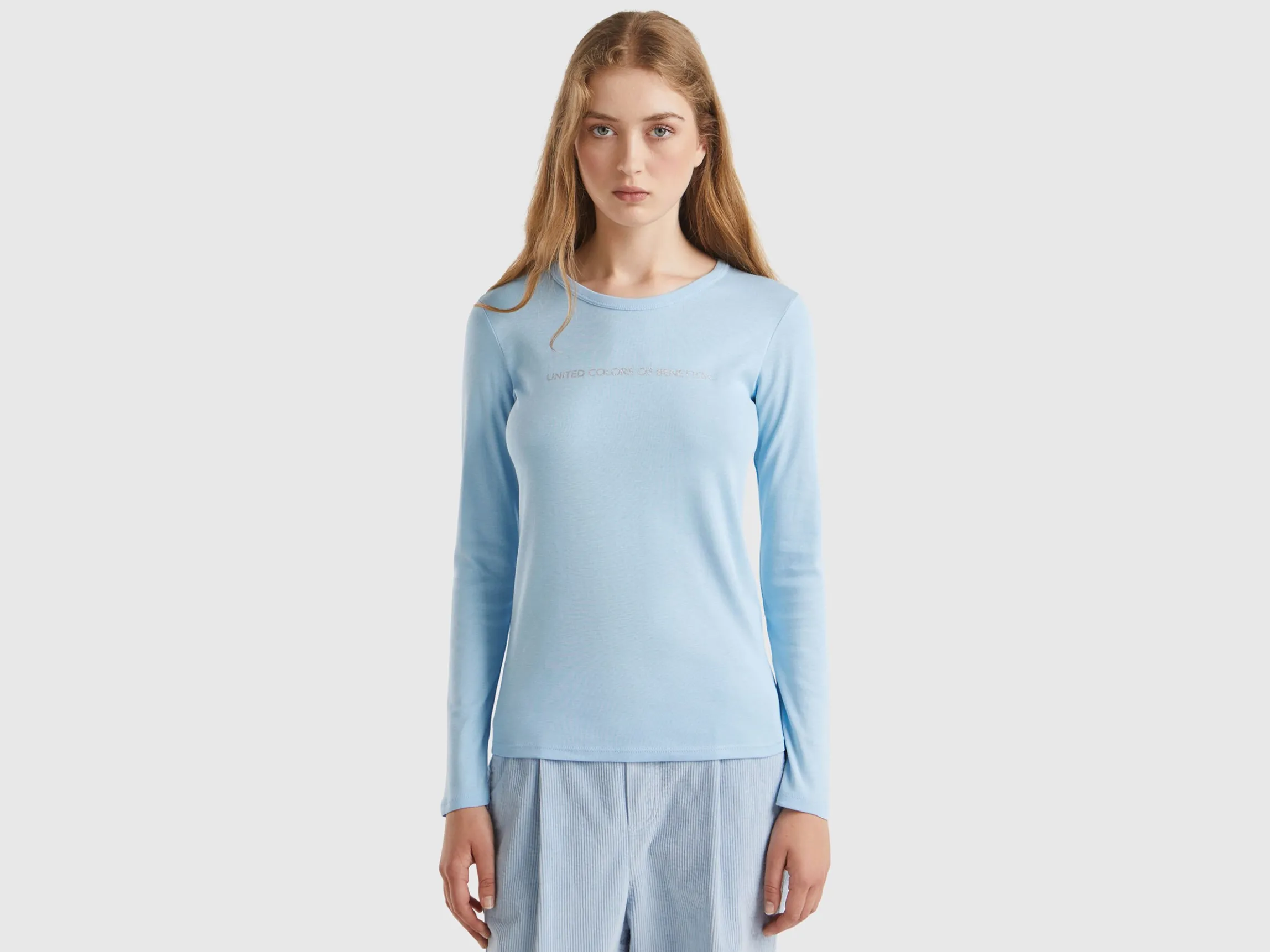 Ocean blue long sleeve t-shirt in 100% cotton