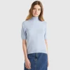 Ocean blue short sleeve turtleneck in cashmere blend