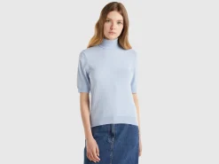 Ocean blue short sleeve turtleneck in cashmere blend