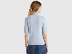 Ocean blue short sleeve turtleneck in cashmere blend