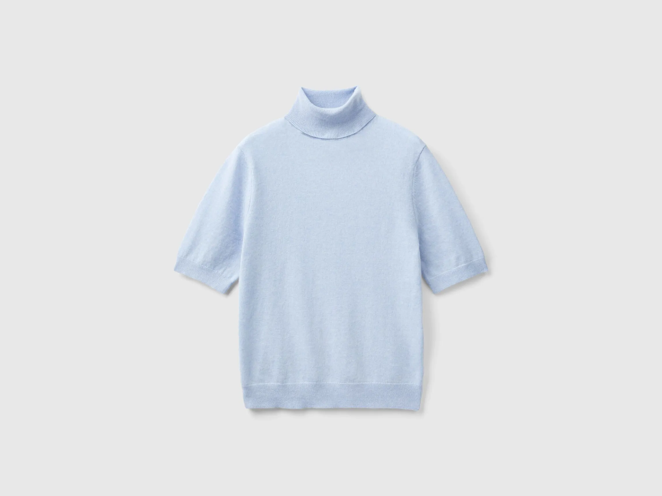 Ocean blue short sleeve turtleneck in cashmere blend