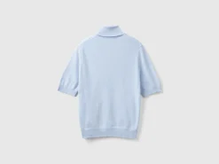 Ocean blue short sleeve turtleneck in cashmere blend