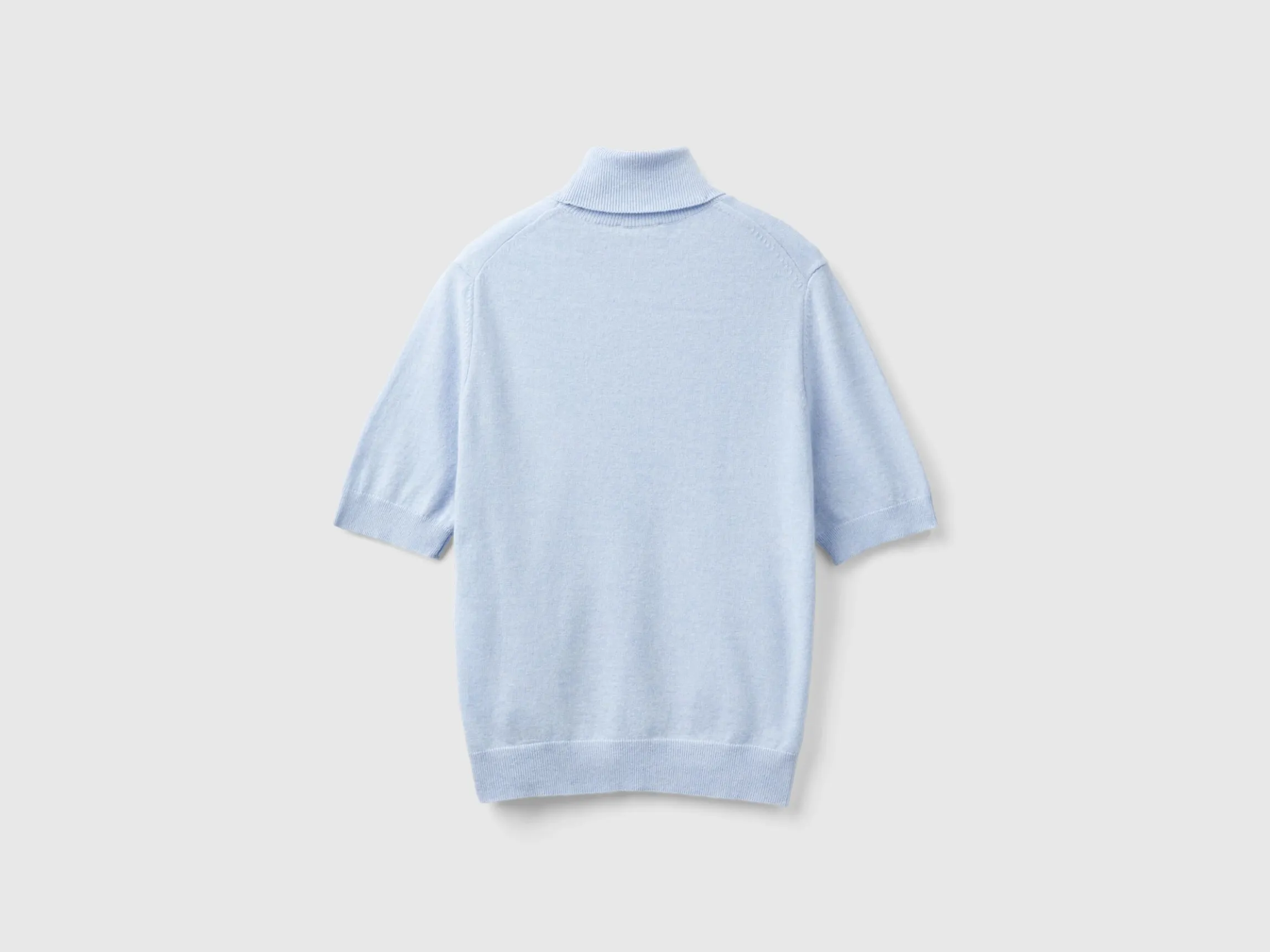 Ocean blue short sleeve turtleneck in cashmere blend