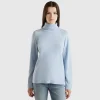 Ocean blue turtleneck in wool and cashmere blend