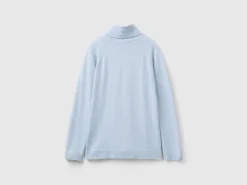 Ocean blue turtleneck in wool and cashmere blend