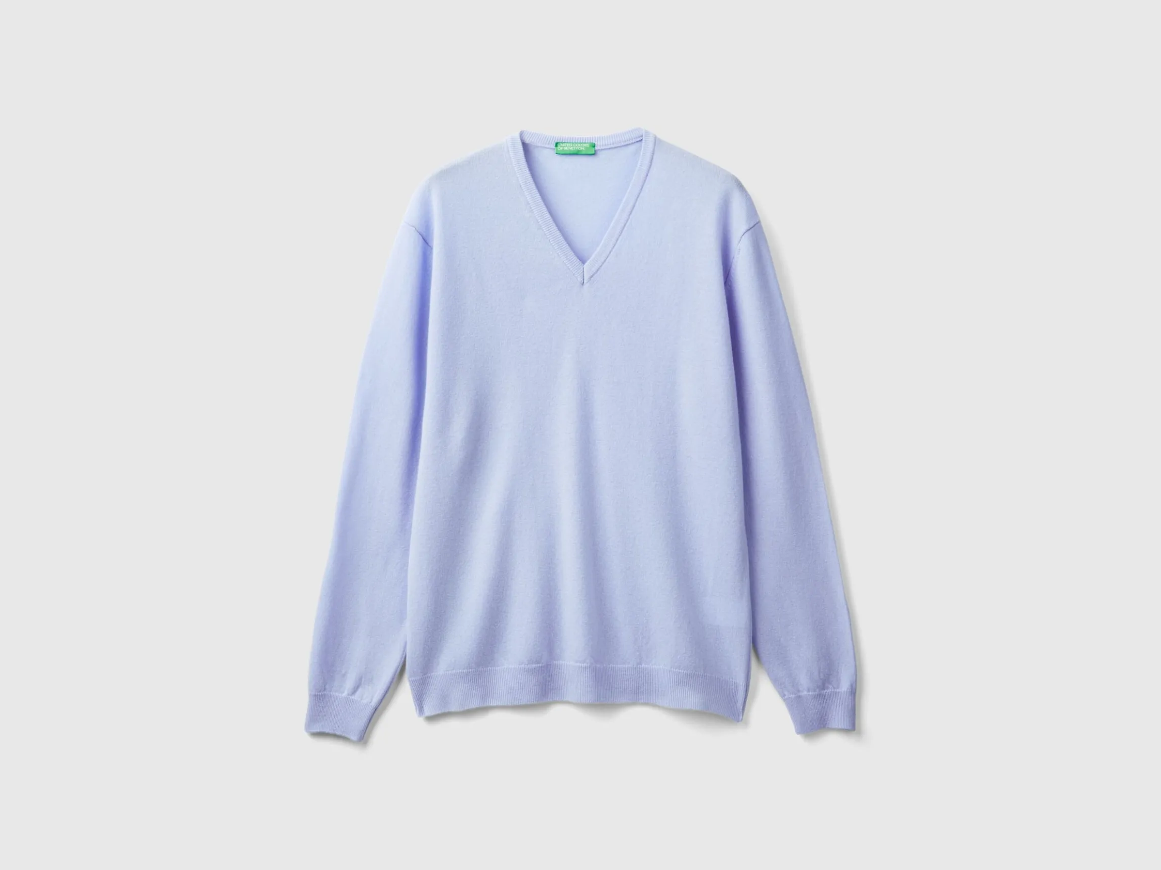 Ocean blue V-neck sweater pure Merino wool