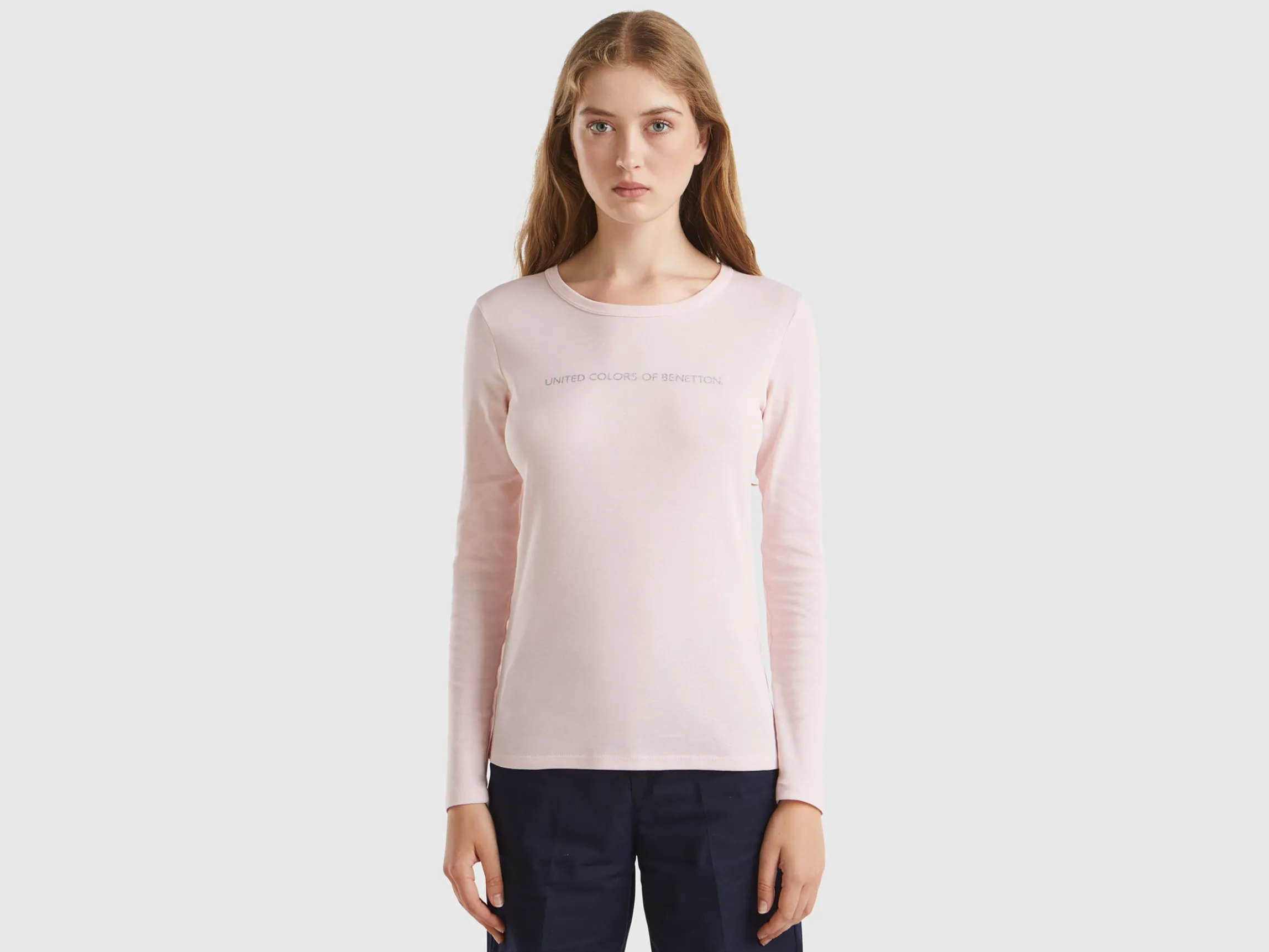Pastel pink long sleeve t-shirt in 100% cotton