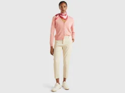 Pink V-neck cardigan in pure Merino wool