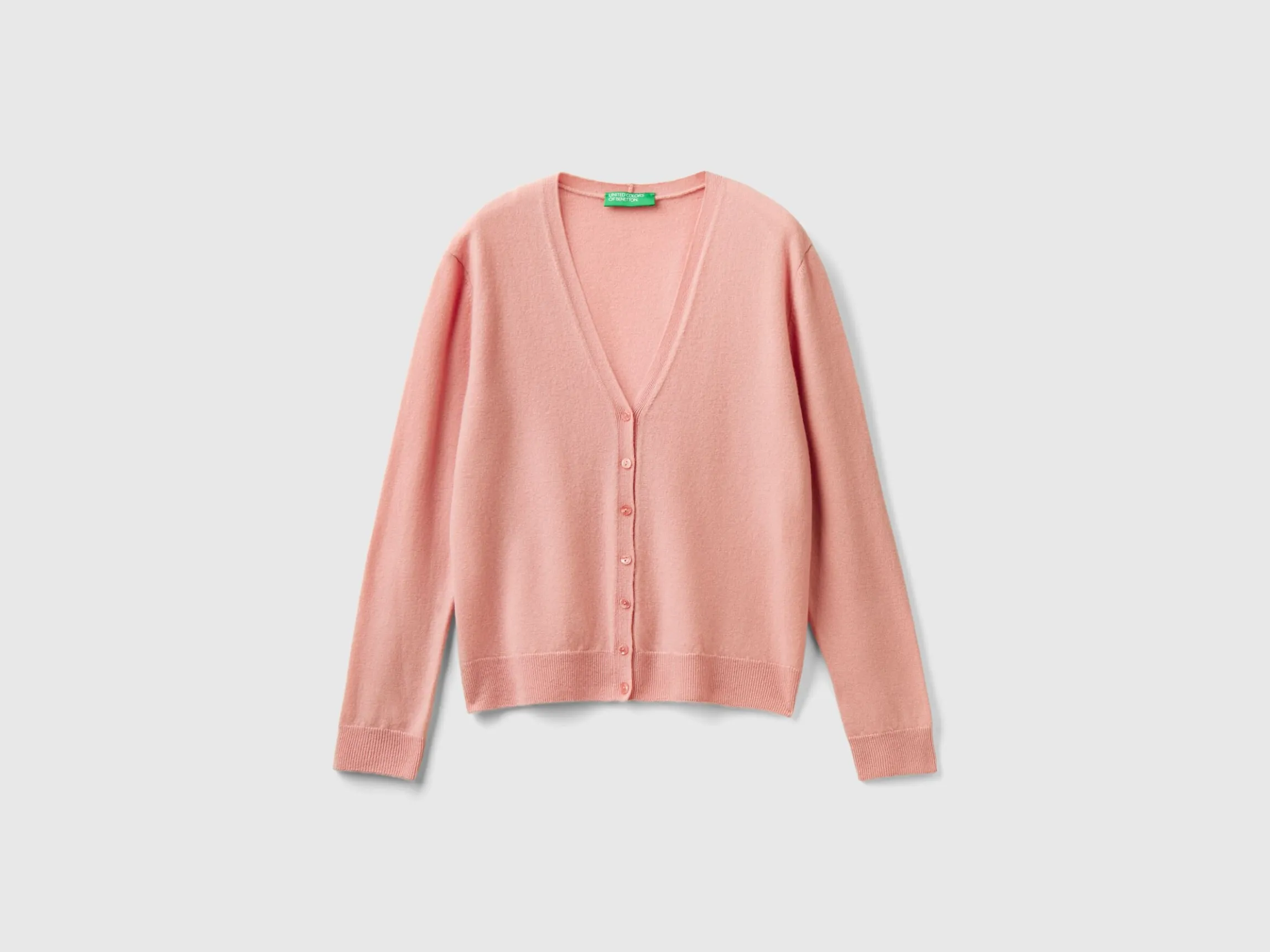 Pink V-neck cardigan in pure Merino wool