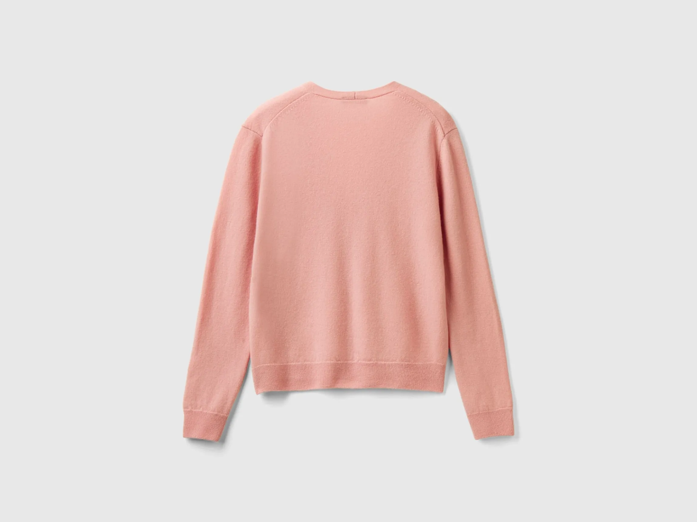 Pink V-neck cardigan in pure Merino wool