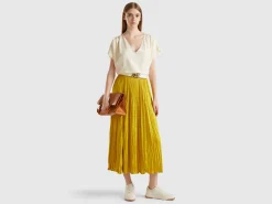 Pleated satin skirt