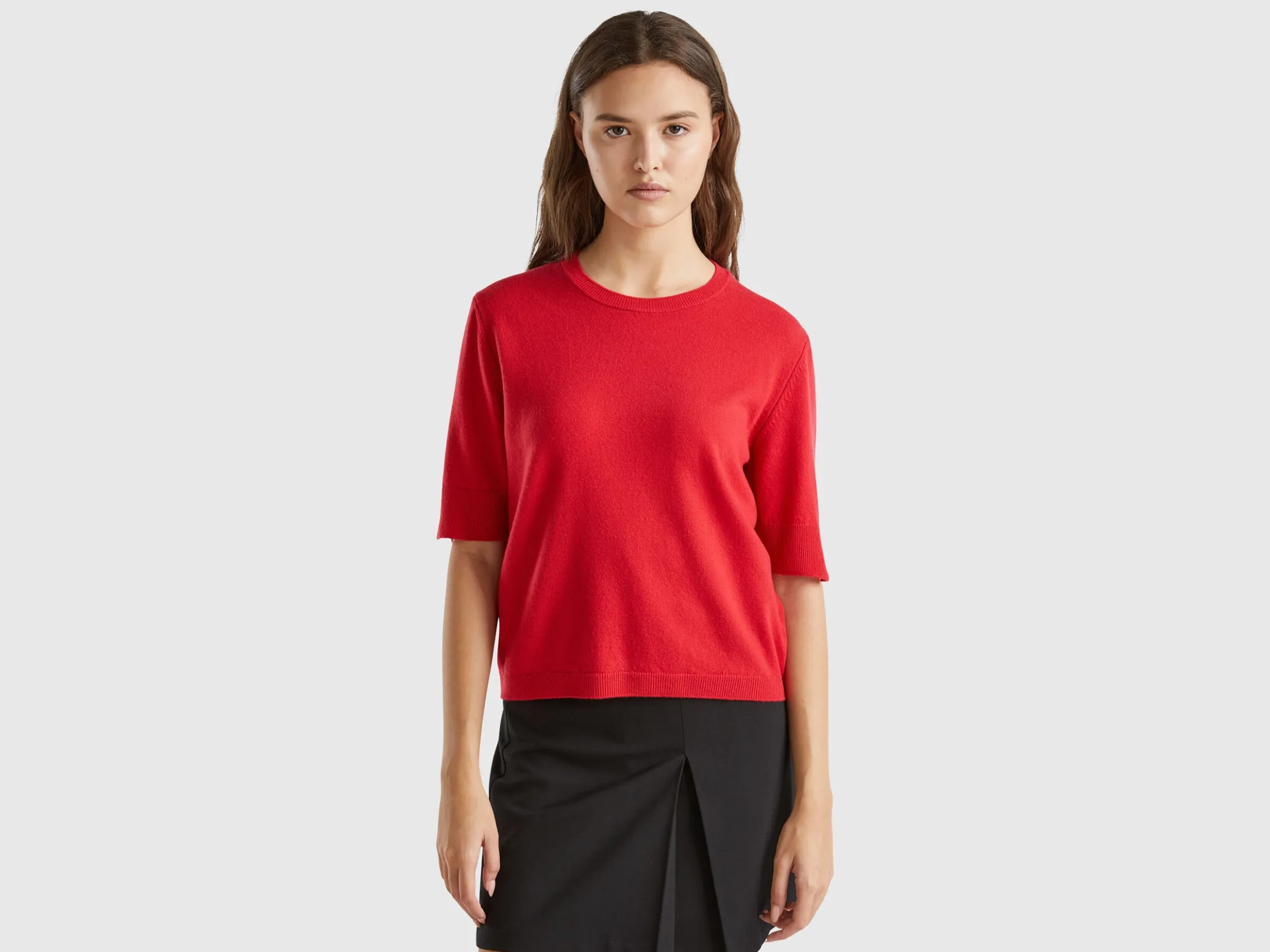 Plum short sleeve sweater in pure Merino wool