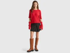 Plum short sleeve sweater in pure Merino wool