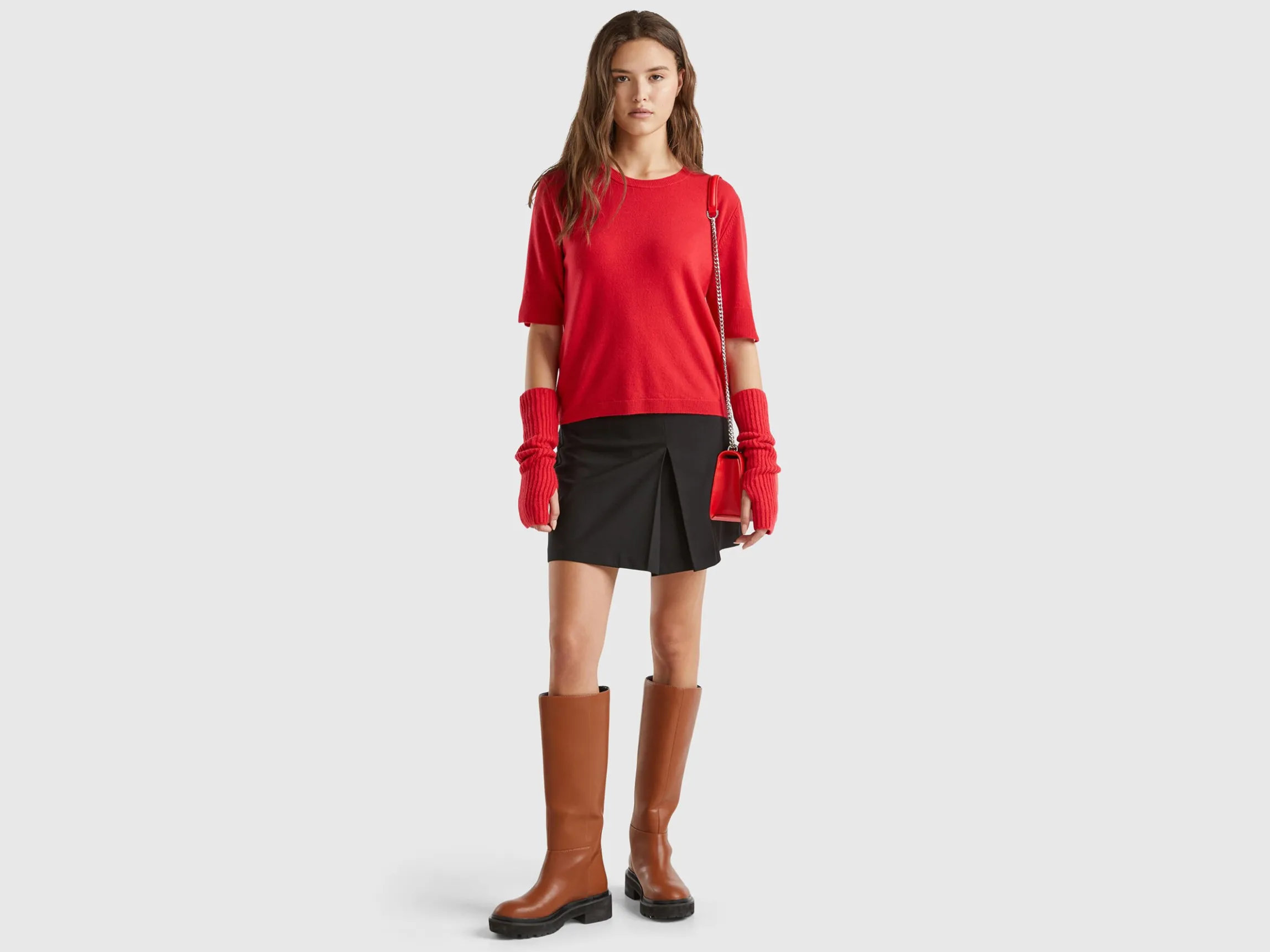 Plum short sleeve sweater in pure Merino wool