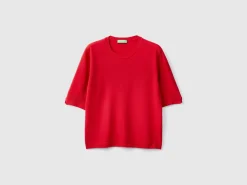 Plum short sleeve sweater in pure Merino wool