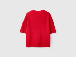 Plum short sleeve sweater in pure Merino wool