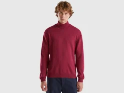 Plum turtleneck in pure Merino wool