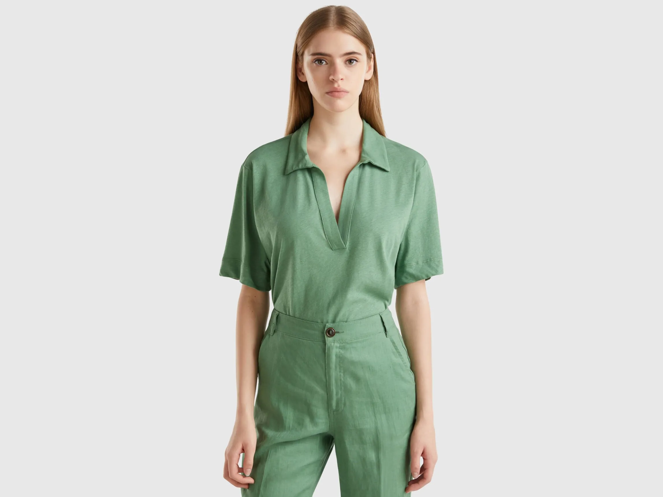 Polo shirt in cotton and linen blend