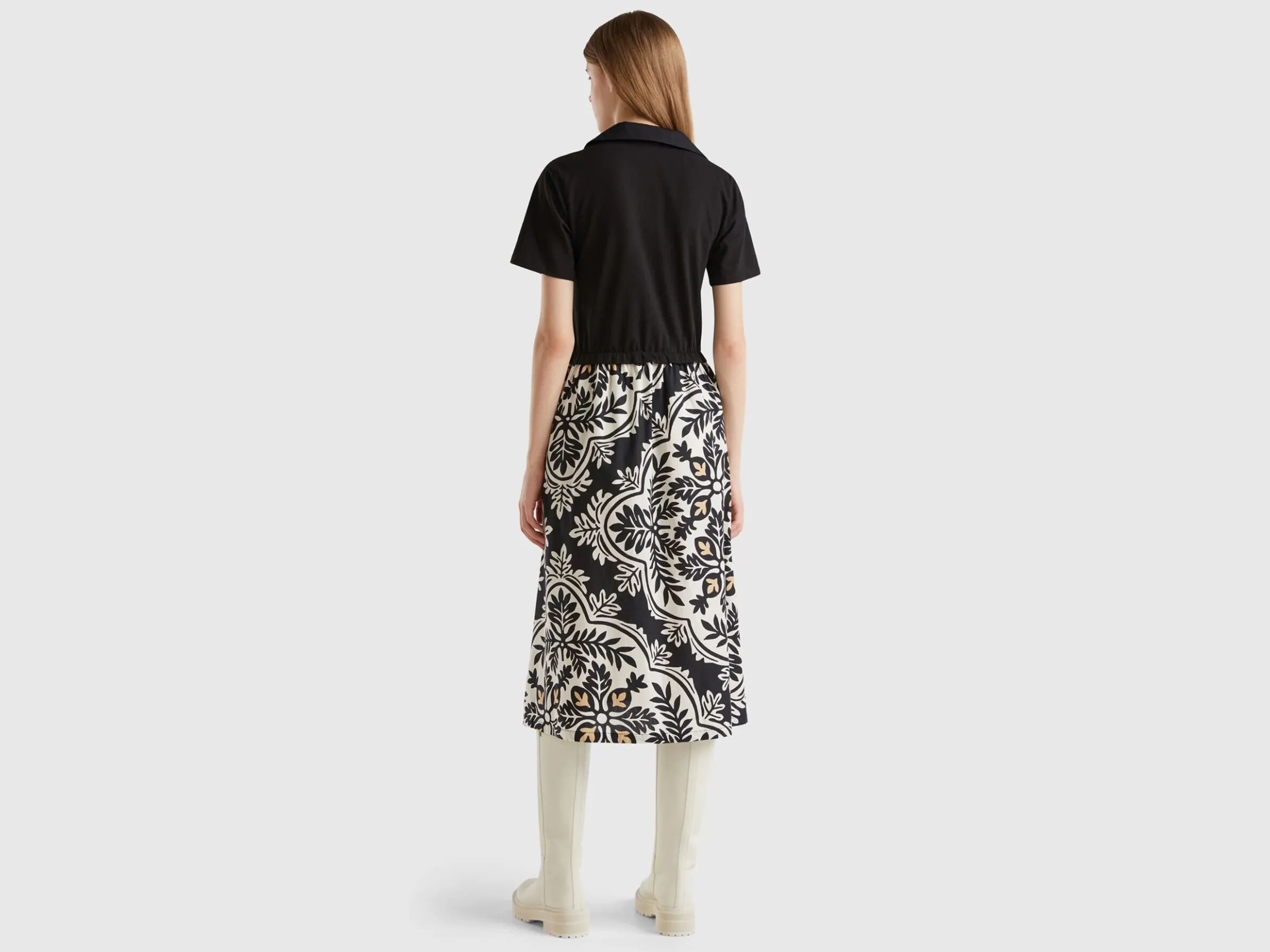 Polo-style dress with printed skirt