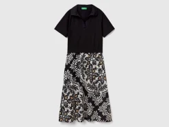 Polo-style dress with printed skirt
