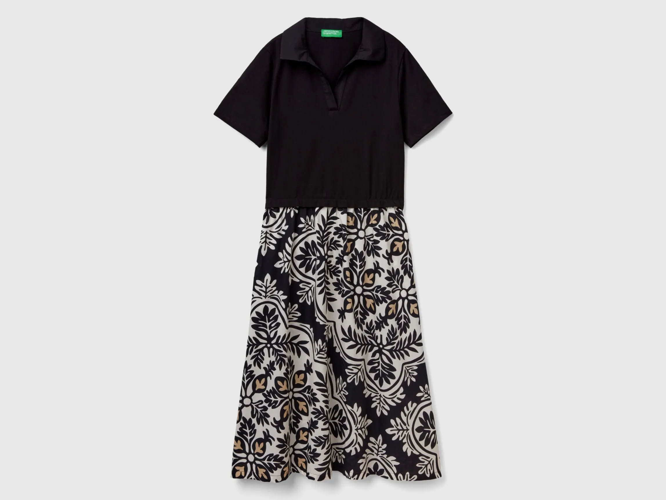 Polo-style dress with printed skirt