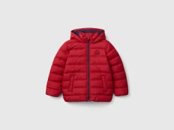Puffer jacket with hood and logo