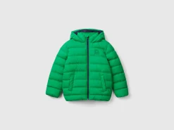 Puffer jacket with hood and logo