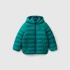 Puffer jacket with hood and logo