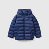 Puffer jacket with hood and logo