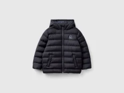 Puffer jacket with hood and logo