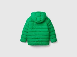 Puffer jacket with hood and logo