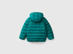 Puffer jacket with hood and logo