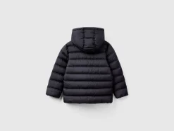 Puffer jacket with hood and logo