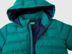Puffer jacket with hood and logo