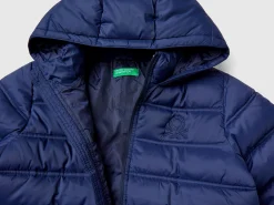Puffer jacket with hood and logo