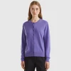 Purple crew neck cardigan in pure Merino wool