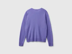 Purple crew neck cardigan in pure Merino wool