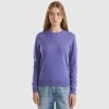 Purple crew neck sweater in pure Merino wool